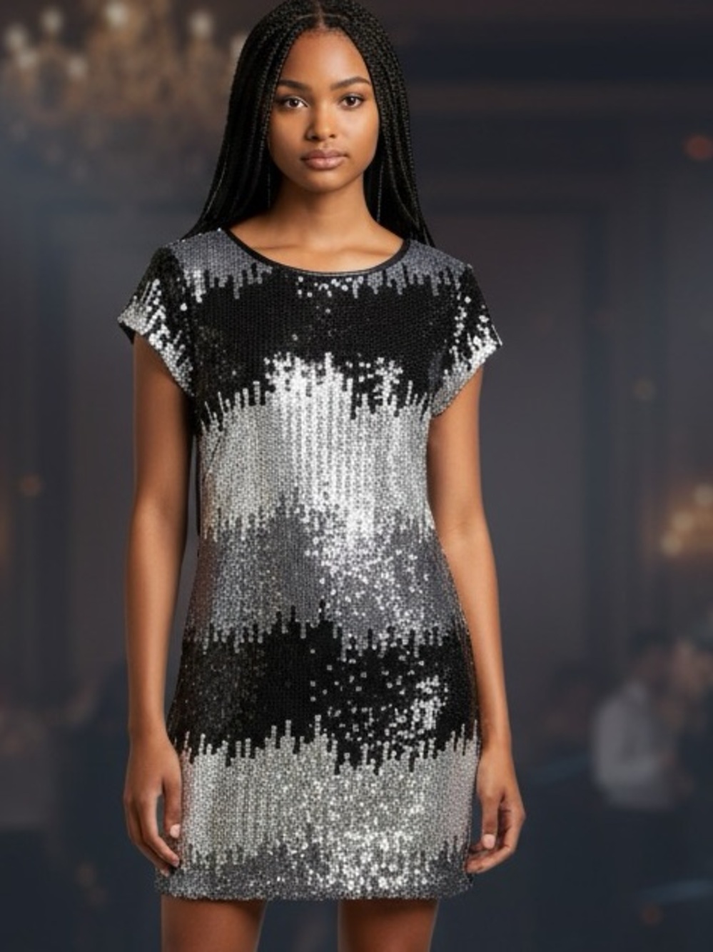 Jonathan Martin Vintage Sequin Ombre Shift Cocktail Dress Black Silver Size 10